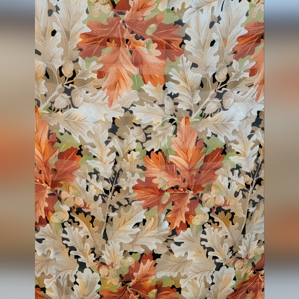 Vintage Scarf Made in Italy Leaves in Black, Orange, Brown Tones - Picture 5 of 7